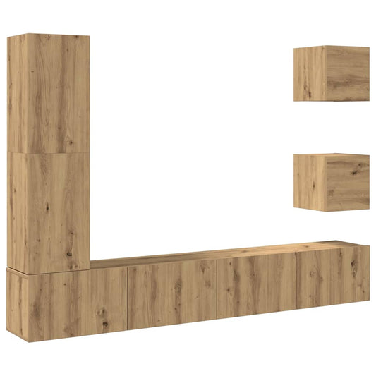 5 Piece TV Cabinet Set Wall-mounted Artisan Oak Engineered Wood 5 Piece TV Cabinet Set Wall-mounted Artisan Oak Engineered Wood