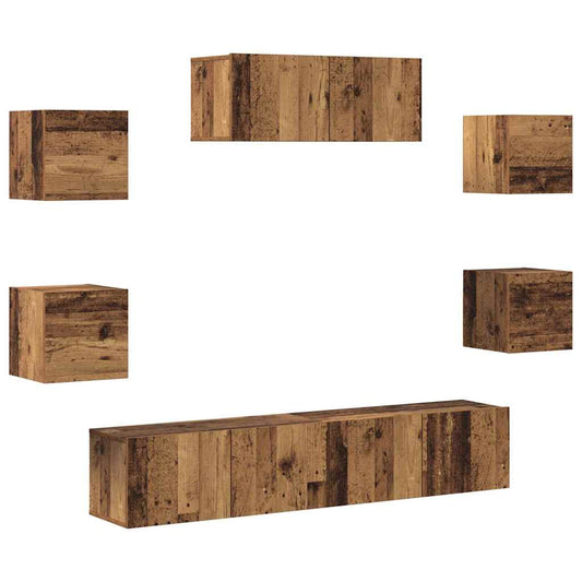 5 Piece TV Cabinet Set Wall-mounted Old Wood 5 Piece TV Cabinet Set Wall-mounted Old Wood