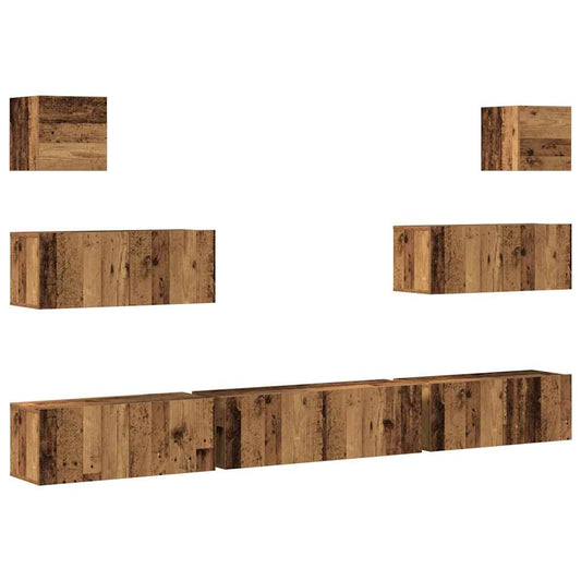 7 Piece TV Cabinet Set Wall-mounted Old Wood Engineered Wood 7 Piece TV Cabinet Set Wall-mounted Old Wood Engineered Wood