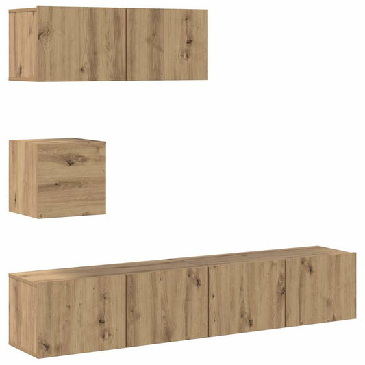 4 Piece TV Cabinet Set Wall-mounted Artisan Oak Engineered Wood 4 Piece TV Cabinet Set Wall-mounted Artisan Oak Engineered Wood