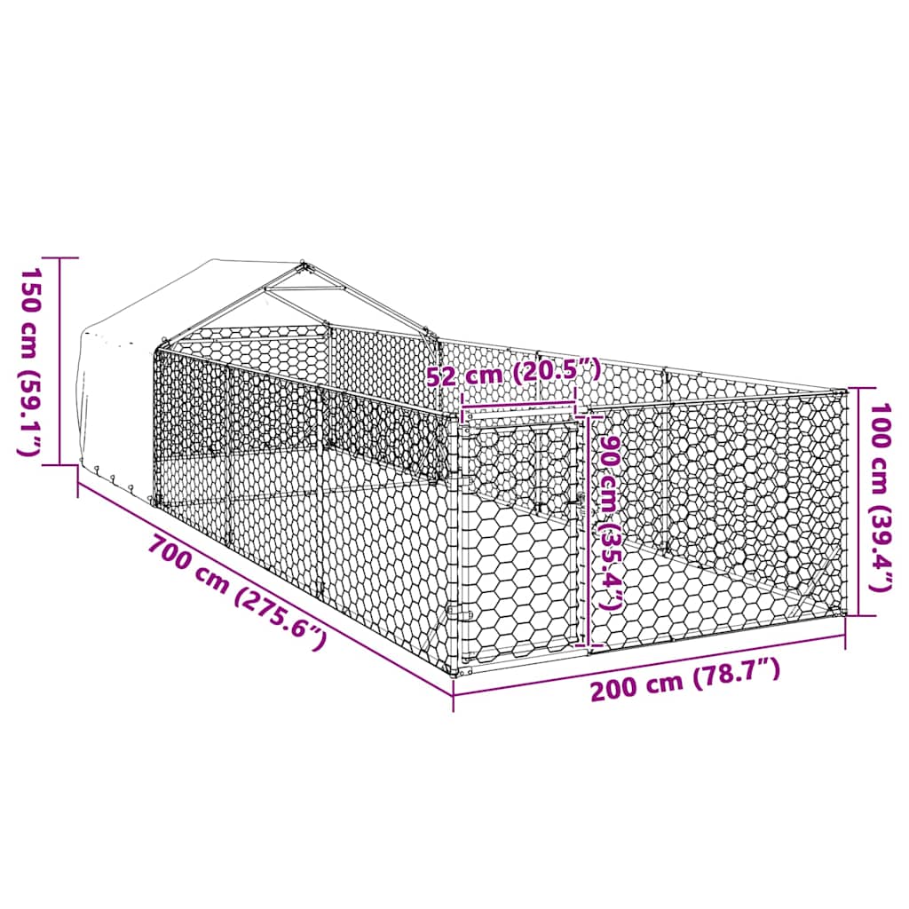 Outdoor Dog Kennel with Run 7x2x1,5 m Galvanised Steel