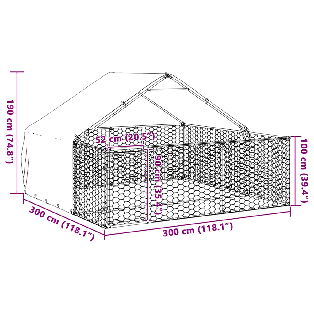 Outdoor Dog Kennel with Run 3x3x1,9 m Galvanised Steel