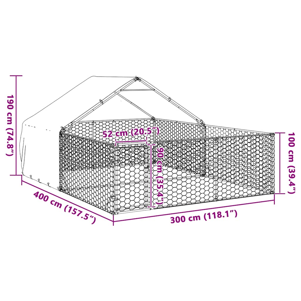 Outdoor Dog Kennel with Run 4x3x1,9 m Galvanised Steel