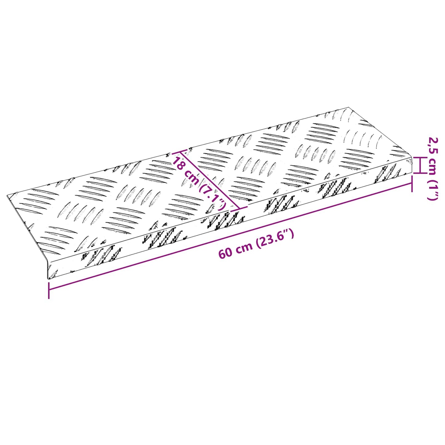 Stair Tread 15 pcs 60 x 18 x 2.5 cm Silver Aluminium