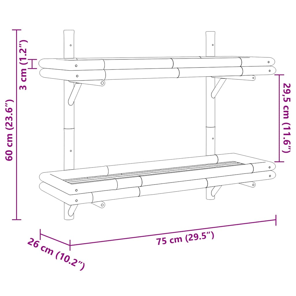 Wall Shelf with Shelf Wall-mounted Brown 75 x 26 x 60 cm Bamboo