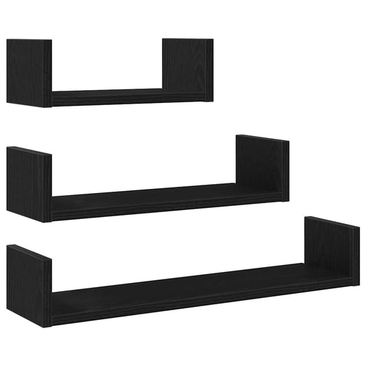 Wall Shelves 3 pcs Black Oak Engineered Wood Wall Shelves 3 pcs Black Oak Engineered Wood