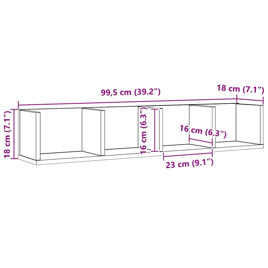 Wall Shelf Black Oak 100 x 18 x 18 cm Engineered Wood