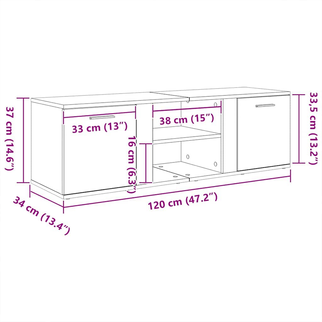 TV Cabinet Black Oak 120x34x37 cm Engineered Wood
