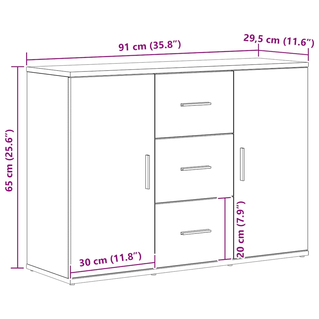 Sideboard Black Oak 91x29.5x65 cm Engineered Wood