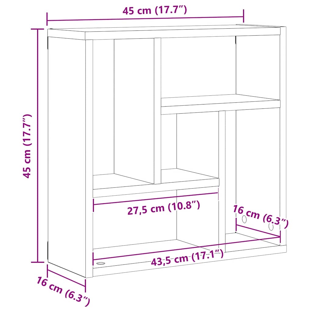 Wall Shelf Black Oak 45x16x45 cm Engineered Wood
