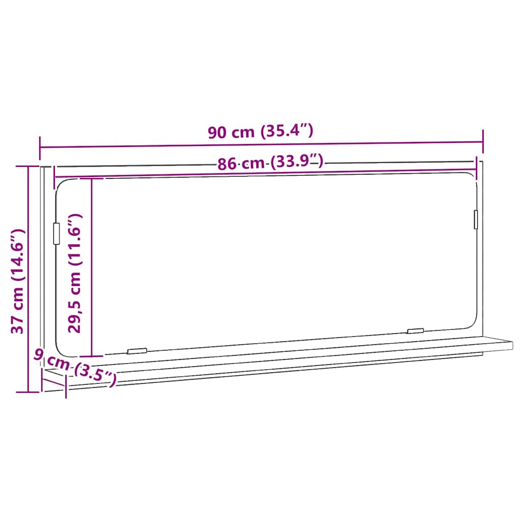 Mirror Shelf Black Oak 90 x 10.5 x 37 cm Engineered Wood
