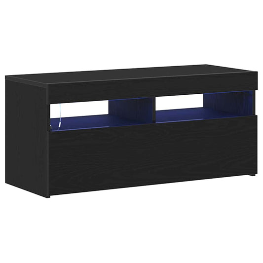 TV Cabinet with LED Black Oak 90 x 35 x 40 cm Engineered Wood TV Cabinet with LED Black Oak 90 x 35 x 40 cm Engineered Wood