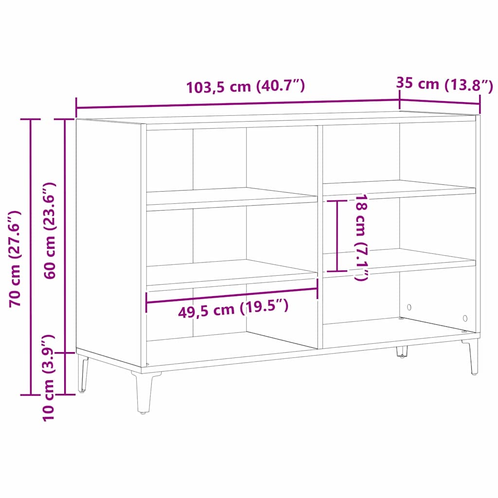 Sideboard Black Oak 103.5 x 35 x 70 cm Engineered Wood