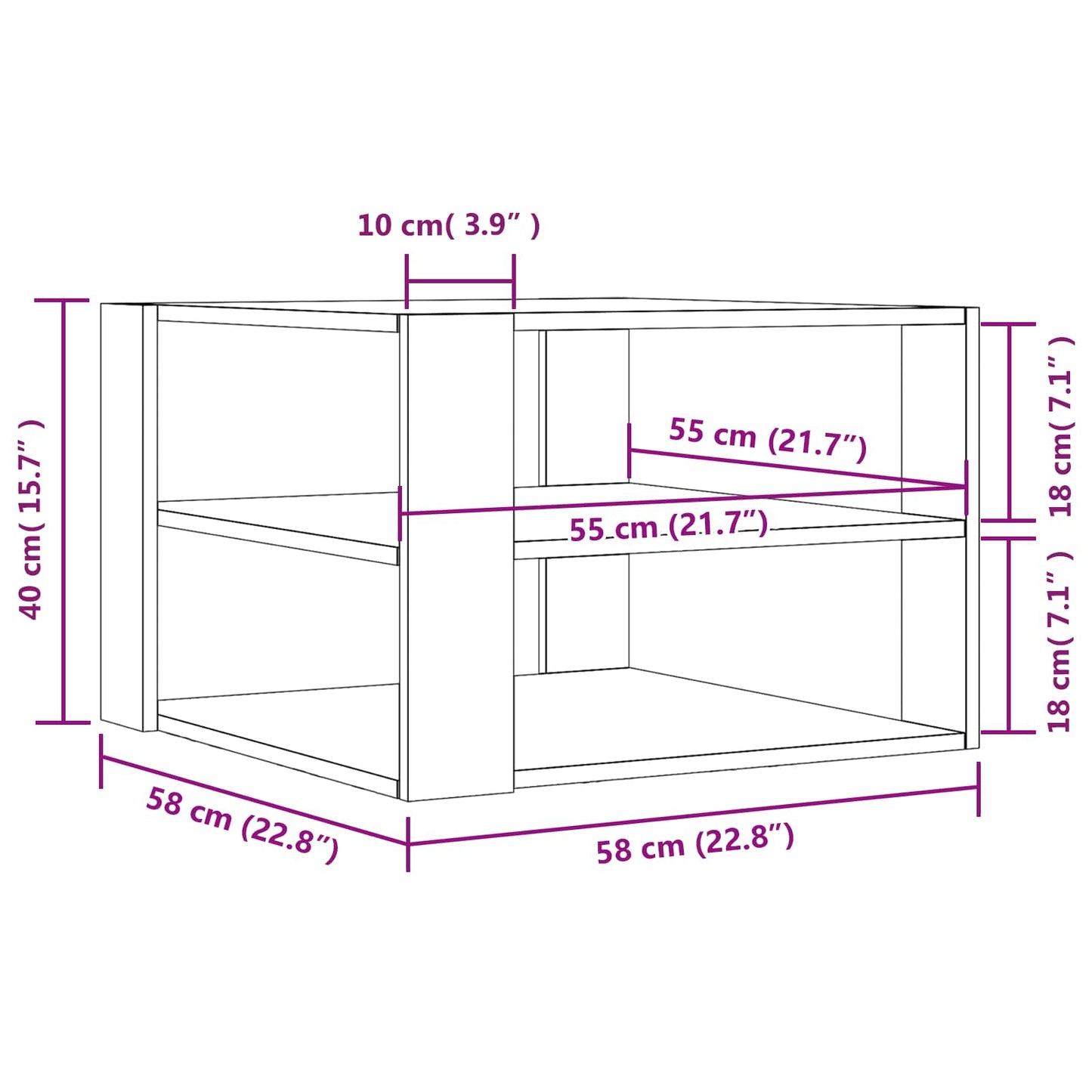 Coffee Table Black Oak 58 x 58 x 40 cm Engineered Wood