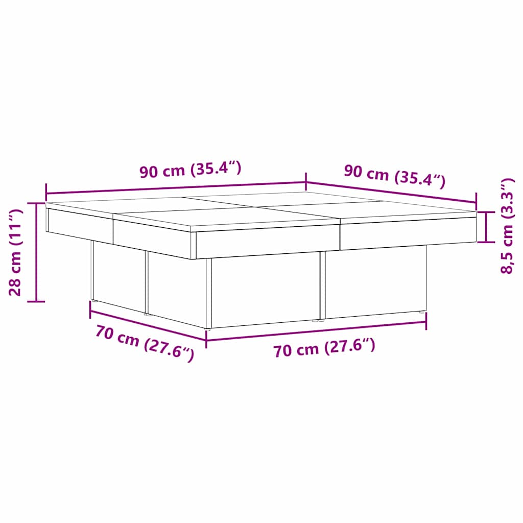 Coffee Table Black Oak 90 x 90 x 28 cm Engineered Wood