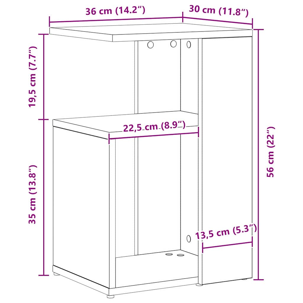 Side Table Black Oak 36 x 30 x 56 cm Engineered Wood