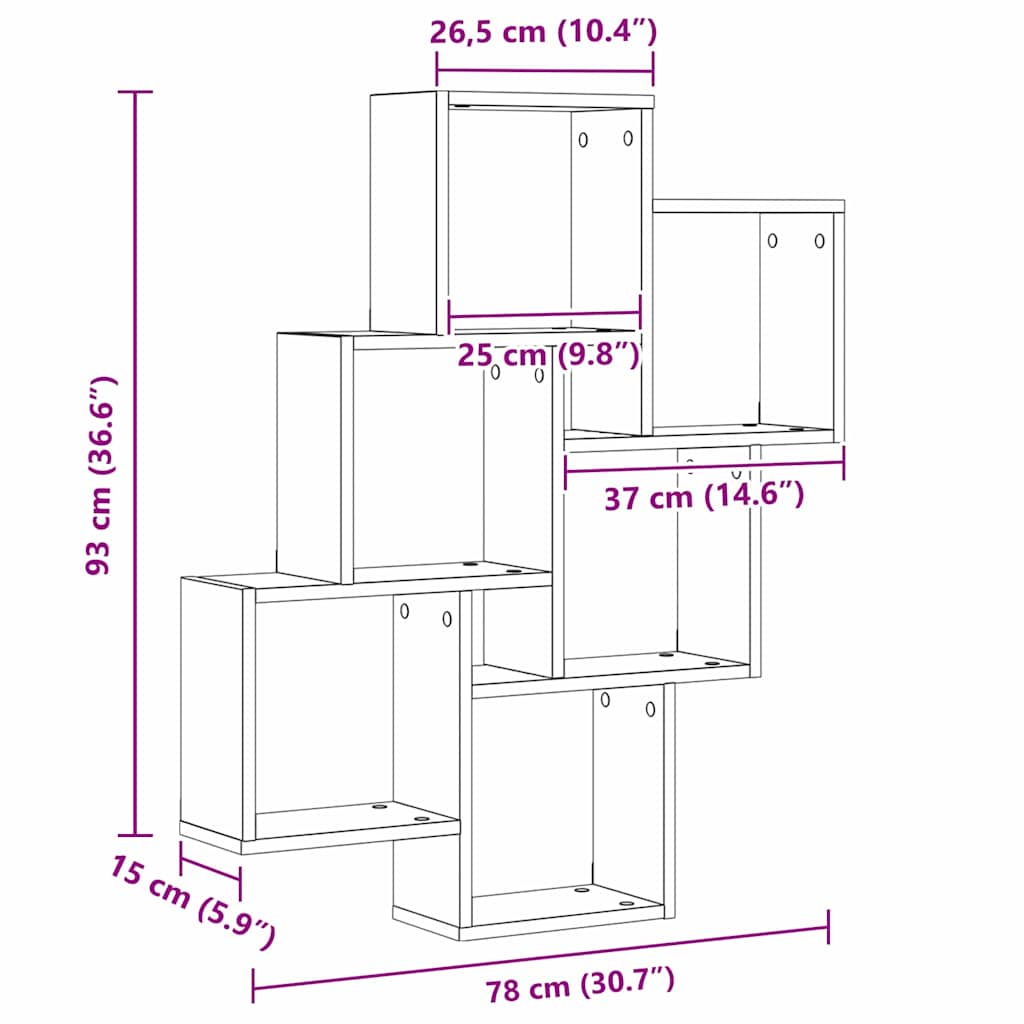 Wall Shelf with Shelf Black Oak 78 x 15 x 93 cm Engineered Wood