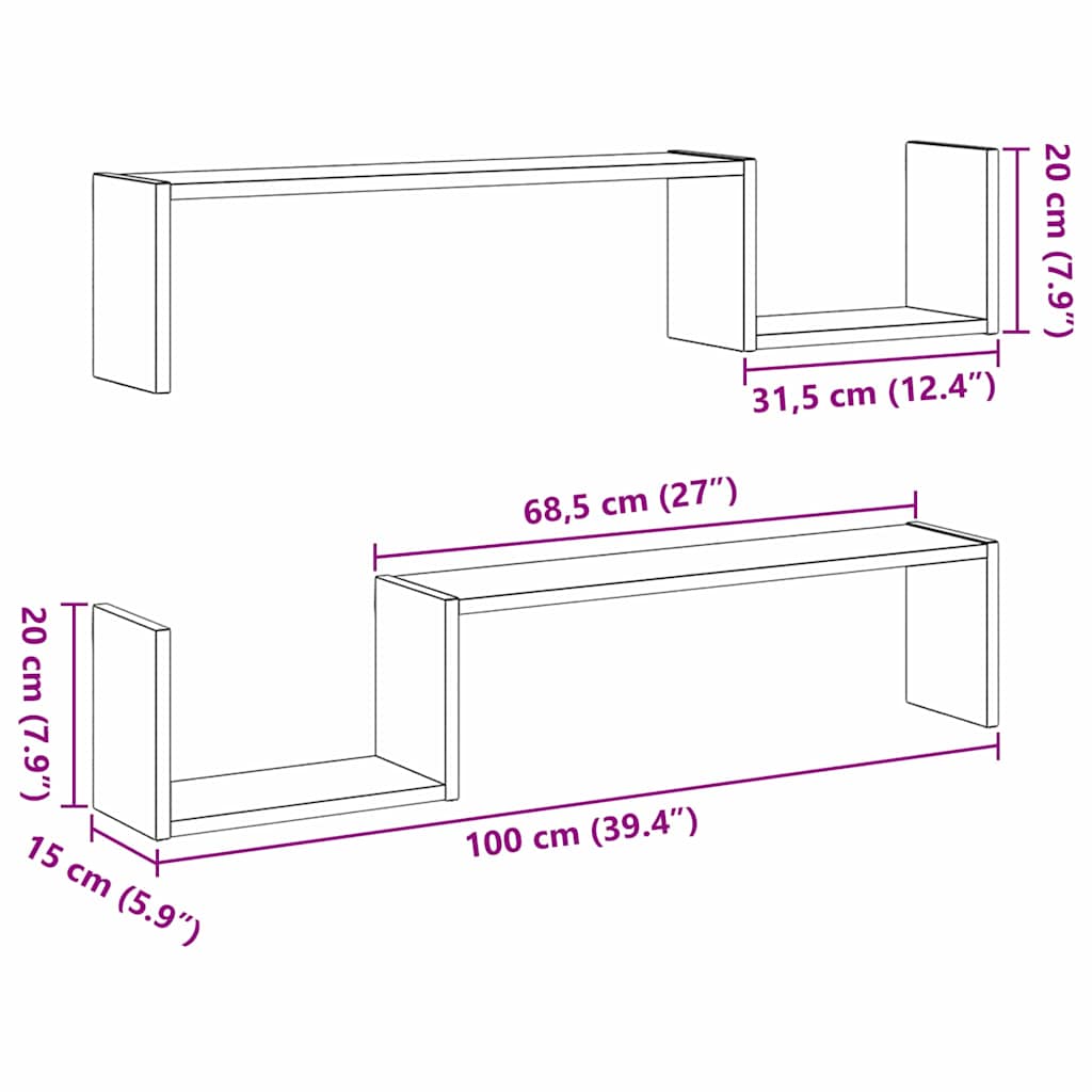 Wall Shelf Wall-Mounted 2 pcs Black Oak 100 x 15 x 20 cm