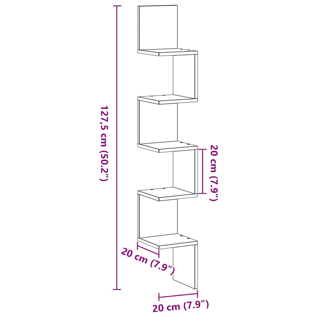 Corner Shelf Black Oak 20 x 20 x 127.5 cm Engineered Wood