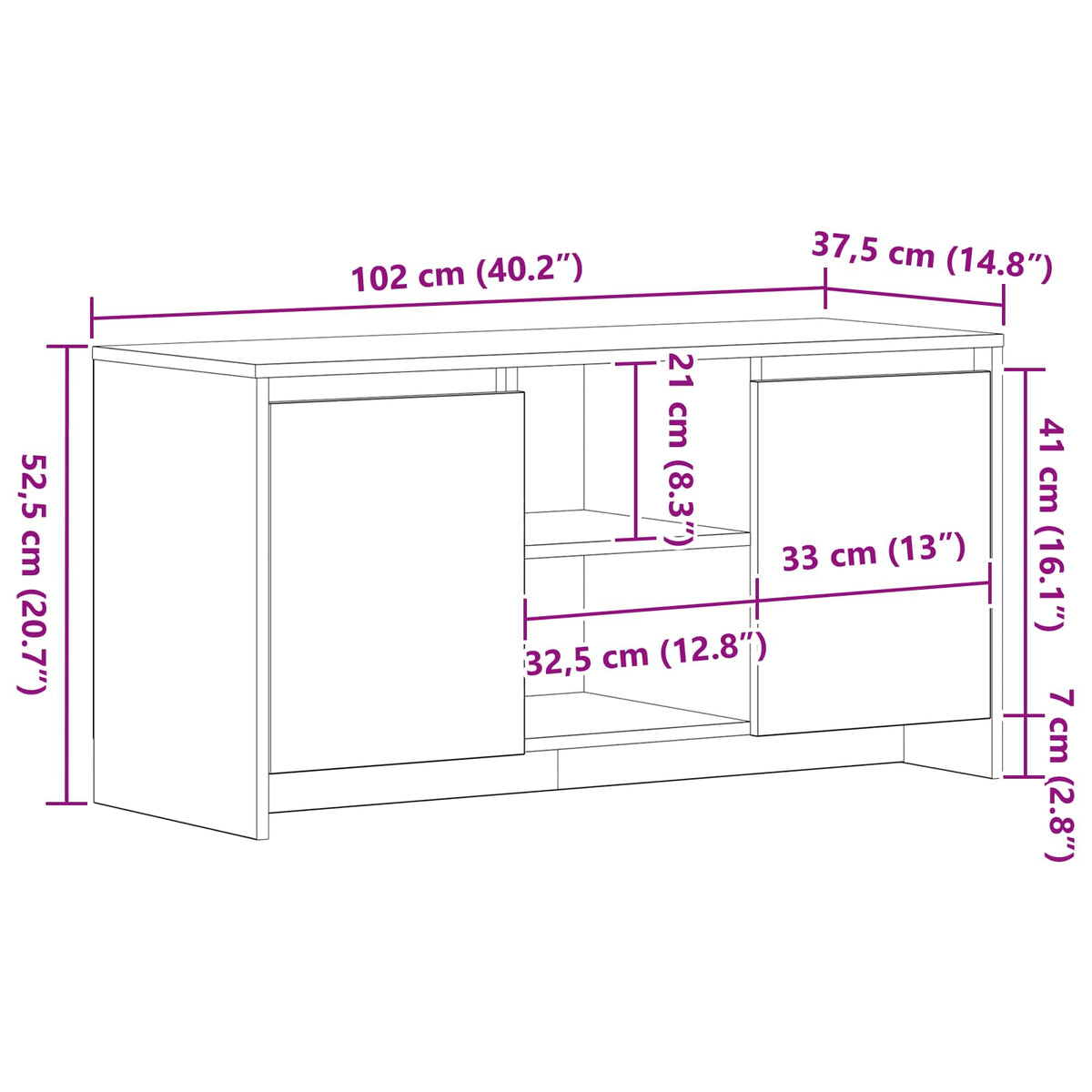 TV Cabinet 102 x 37.5 x 52.5 cm Black Oak Engineered Wood