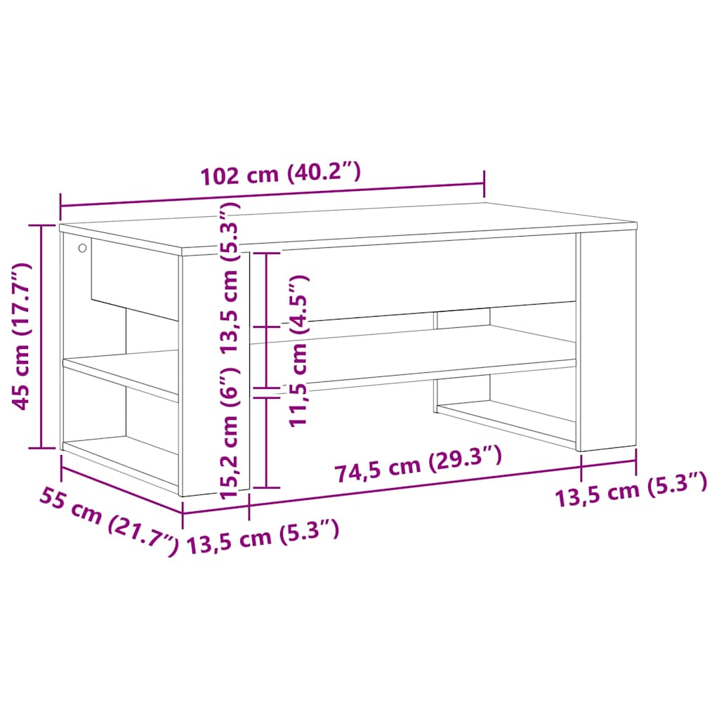 Coffee Table Artisan Oak 102 x 55 x 45 cm Engineered Wood
