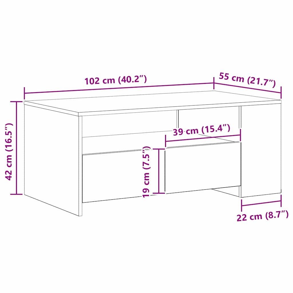Coffee Table Black Oak 102 x 55 x 43.5 cm Engineered Wood