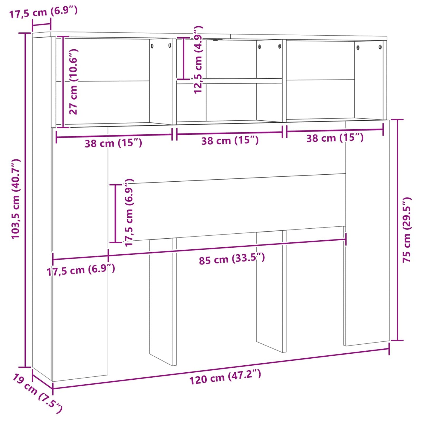Headboard Cabinet Black Oak Engineered Wood