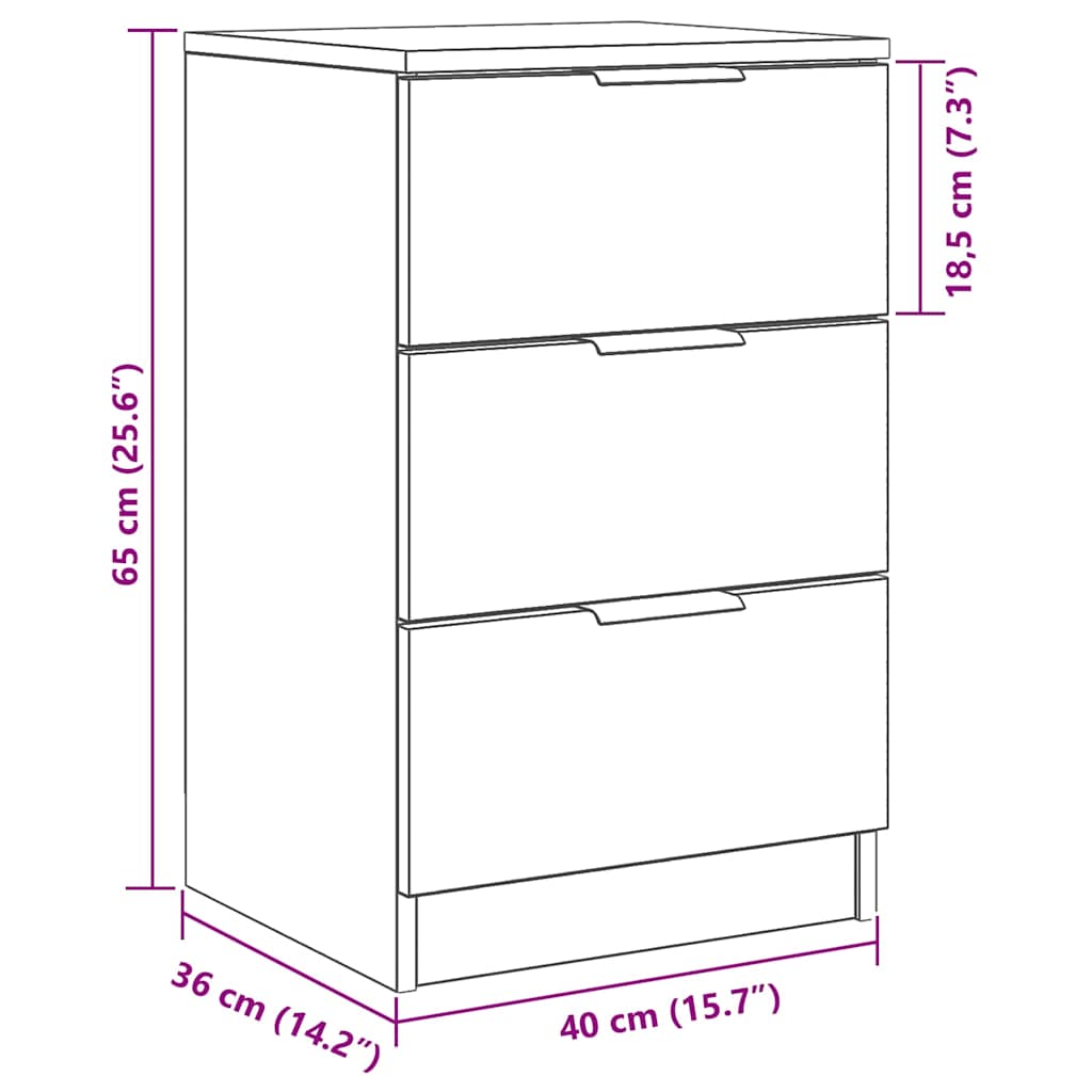 Bedside Cabinet Black Oak 40 x 65 x 65 cm Engineered Wood