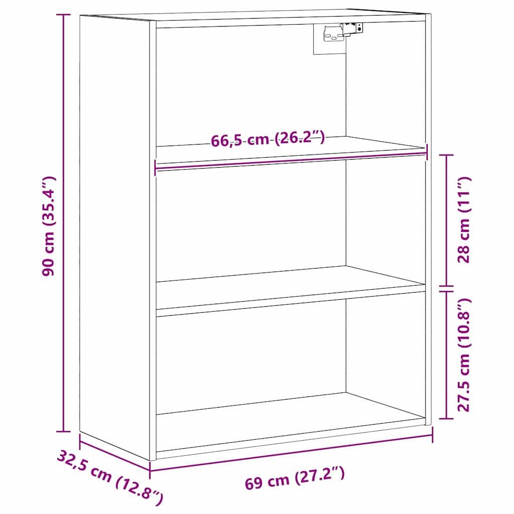 Hanging Wall Cabinet Black Oak 69.5 x 32.5 x 90 cm