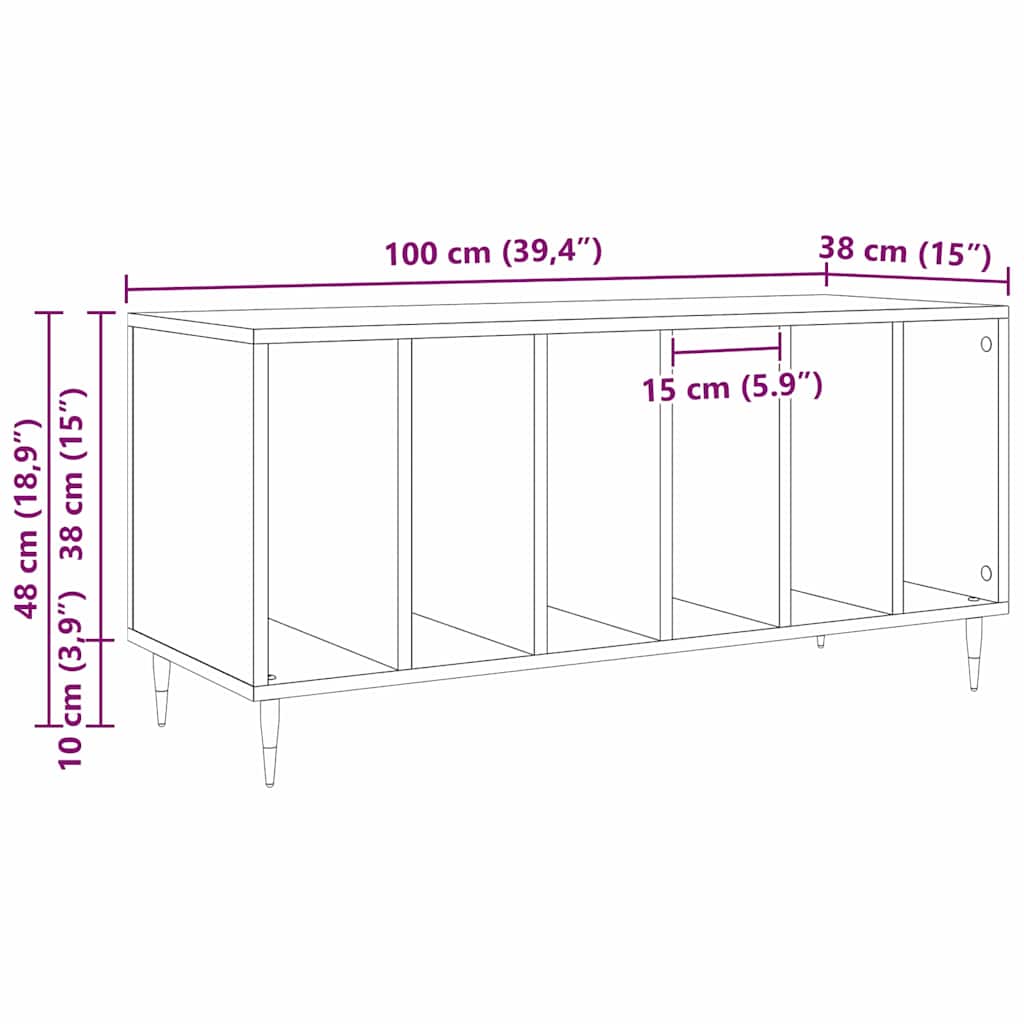 Record Cabinet Black Oak 100 x 38 x 48 cm Engineered Wood