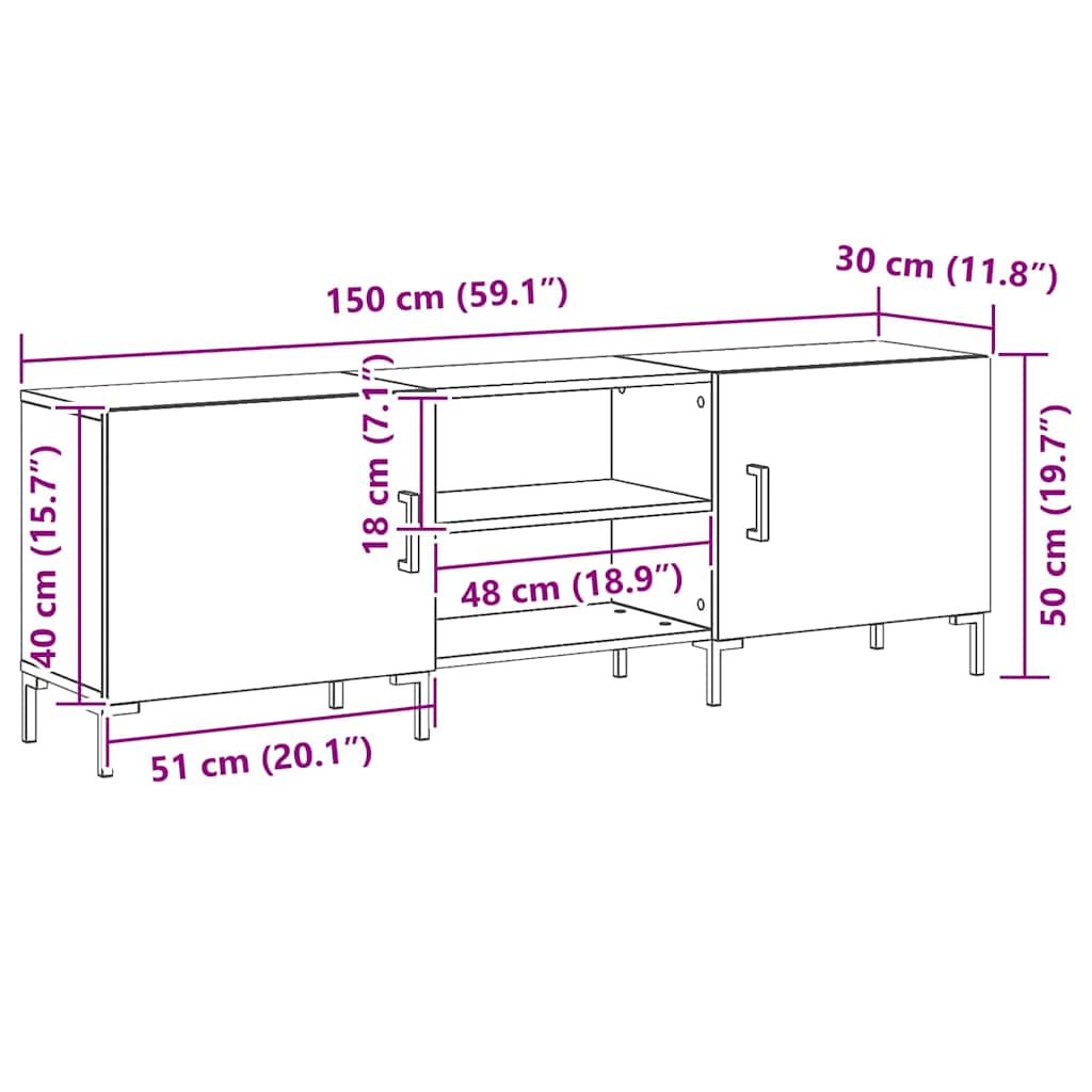 TV Cabinet Set Black Oak 150 x 30 x 50 cm Engineered Wood