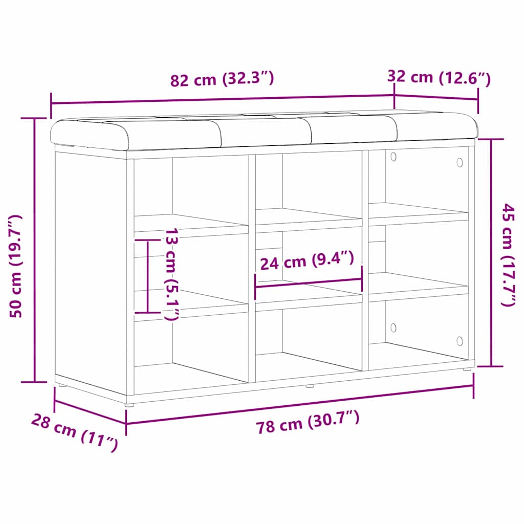 Shoe Bench with Shelf Black 82 x 32 x 50 cm Engineered wood