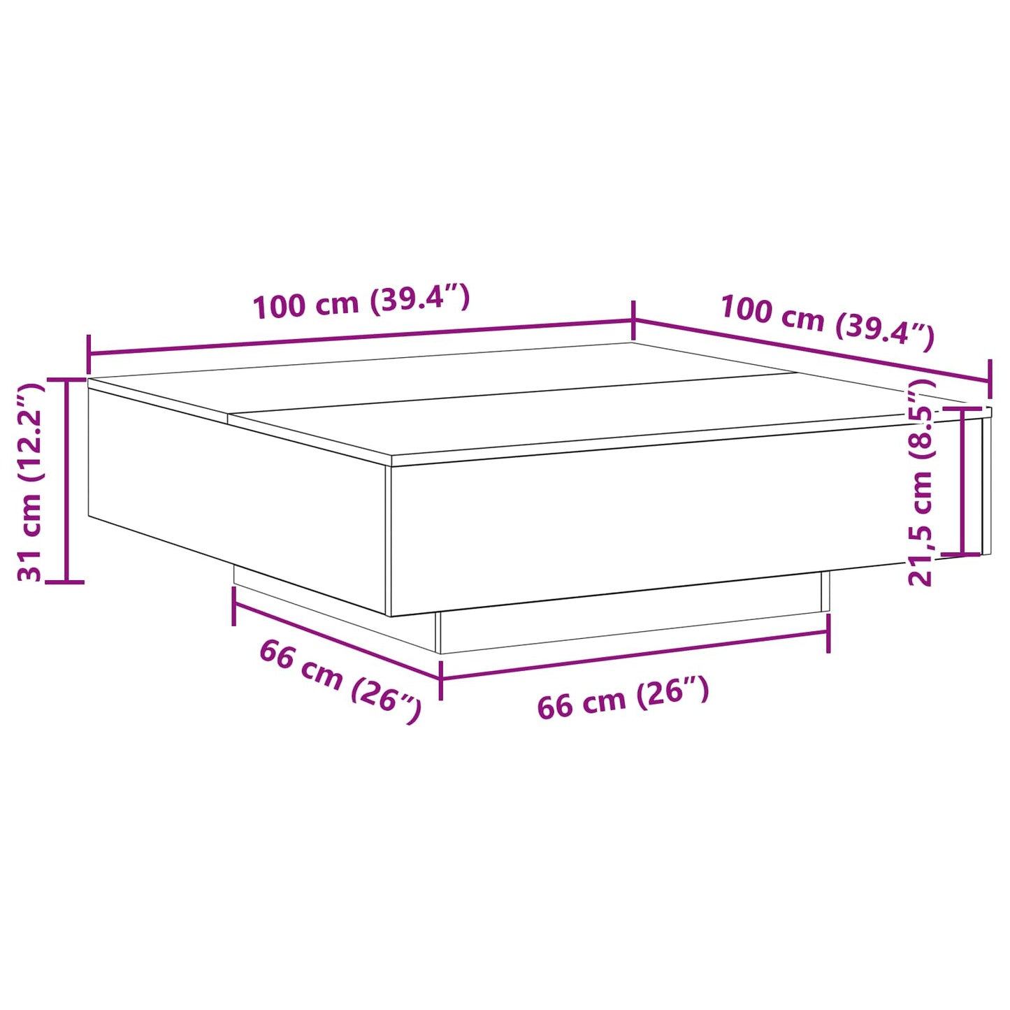 Coffee Table Black Oak 100 x 100 x 31 cm Engineered Wood