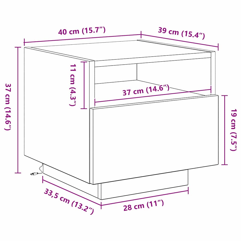 Bedside Cabinet Artisan Oak 40 x 39 x 37 cm Engineered Wood