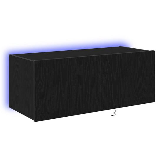 TV Wall Cabinet Black Oak 80 x 35 x 31 cm Engineered Wood TV Wall Cabinet Black Oak 80 x 35 x 31 cm Engineered Wood