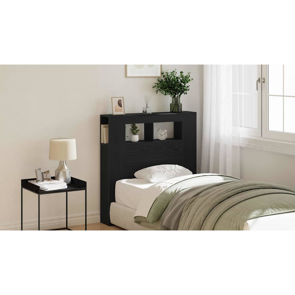 LED Headboard Black Oak 100 x 18.5 x 103.5 cm Engineered Wood