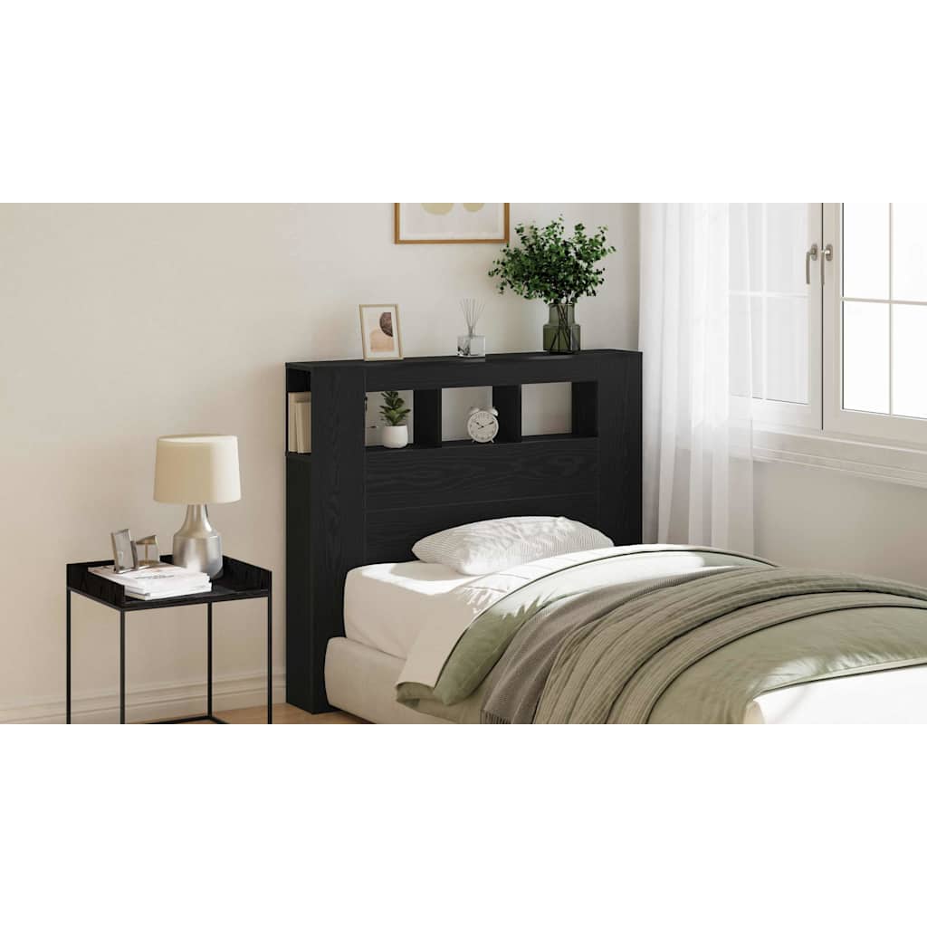 LED Headboard Black Oak 120 x 18.5 x 103.5 cm Engineered Wood