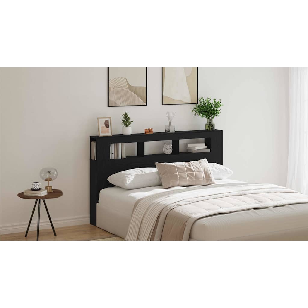 LED Headboard Black Oak 180 x 18.5 x 103.5 cm Engineered Wood