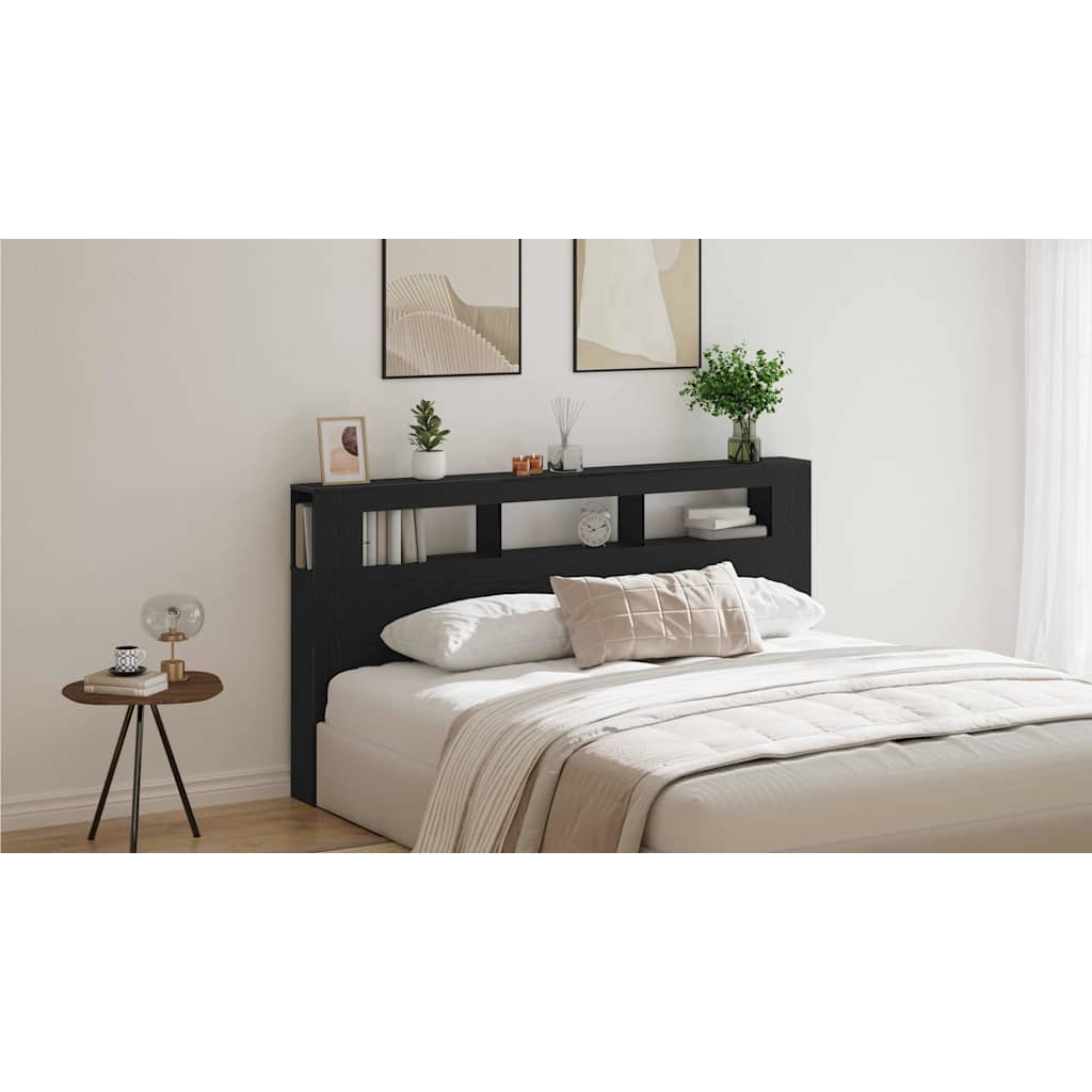 LED Headboard Black Oak 200 x 18.5 x 103.5 cm Engineered Wood