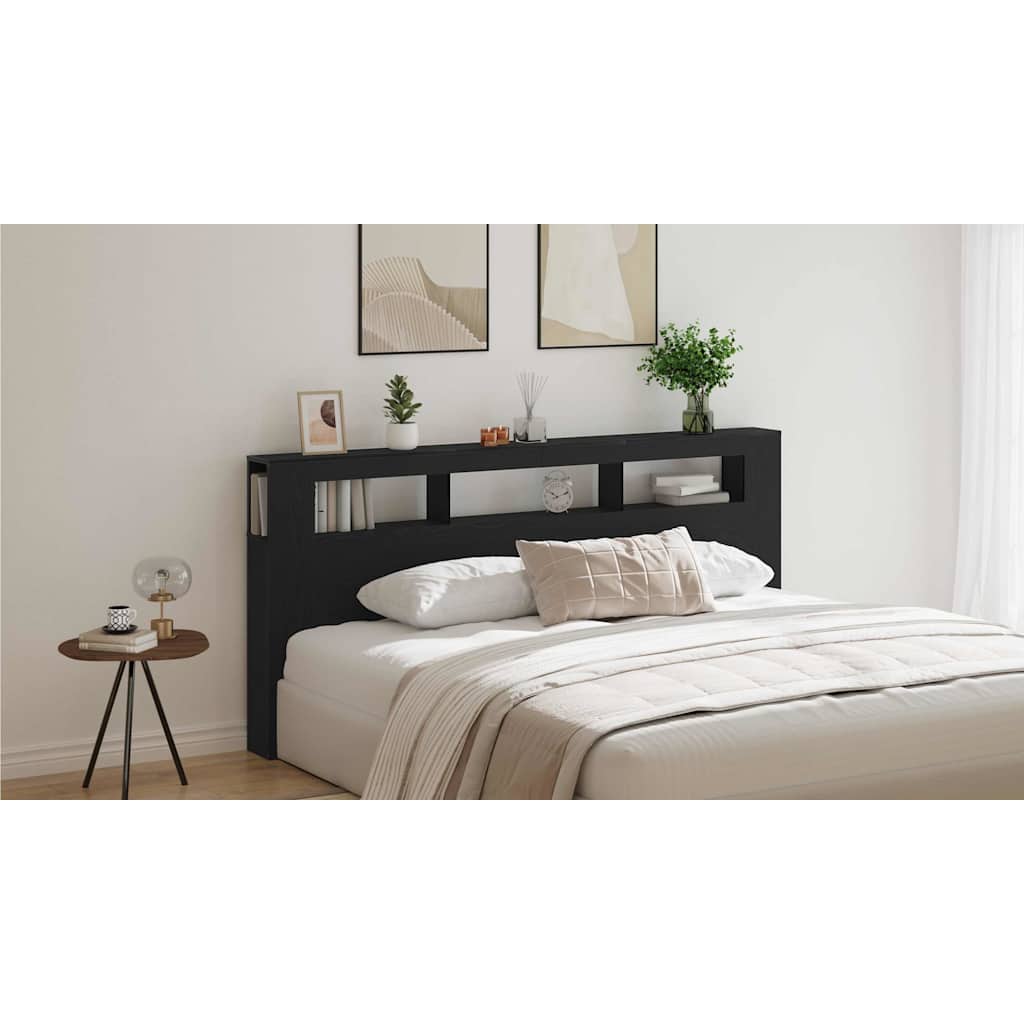 LED Headboard Black Oak 220 x 18.5 x 103.5 cm Engineered Wood