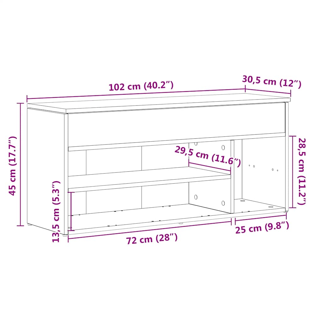Shoe Bench Black Oak 102x30,5x45 cm Engineered Wood