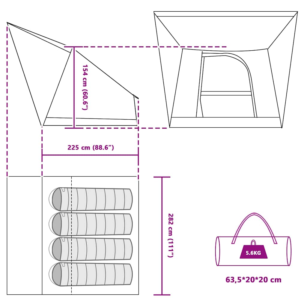 Camping Tent with Roof Blue 282 x 225 x 154 cm Taffeta