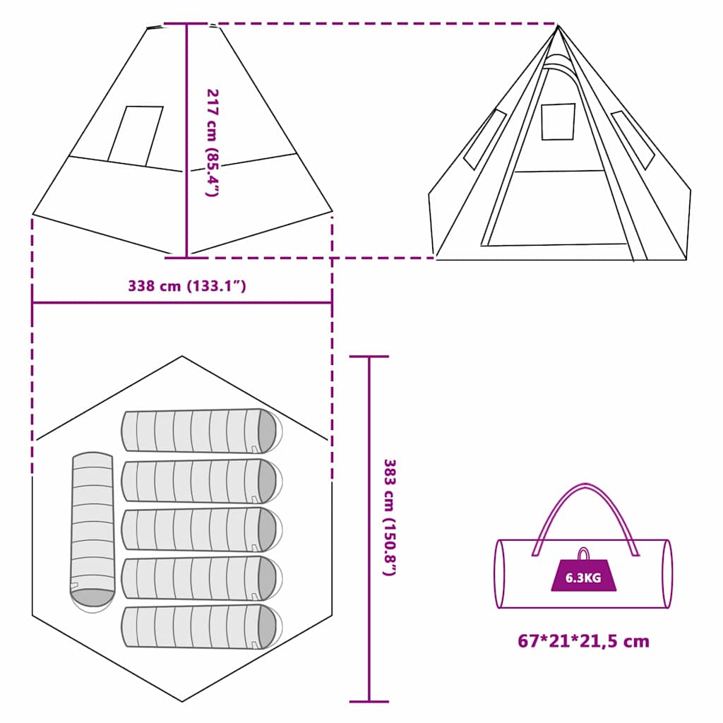 Tipi Tent with Roof Grey and Orange 383 x 338 x 217 cm Taffeta