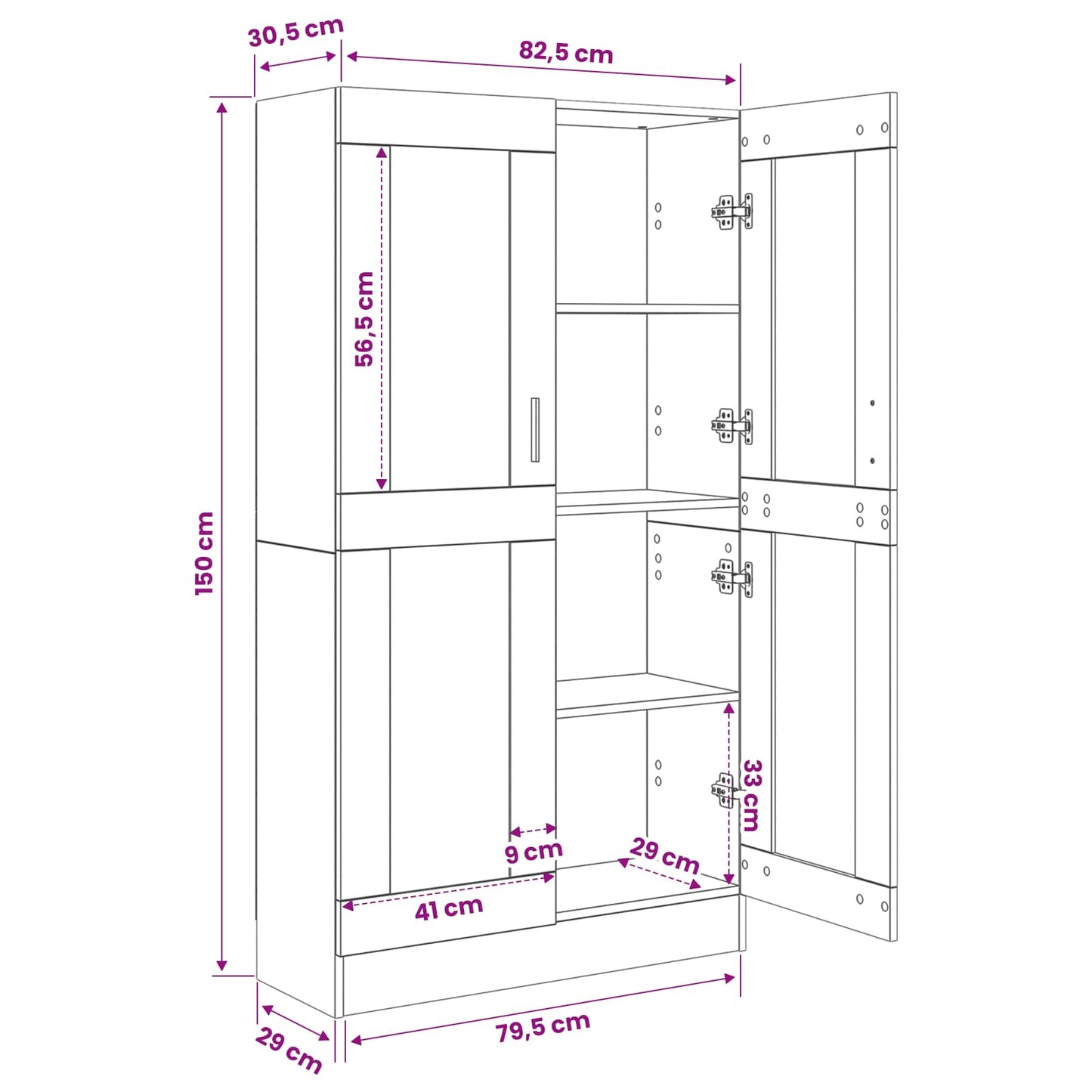 Book Cabinet 3-Tier 82.5 x 30.5 x 150 cm Engineered Wood