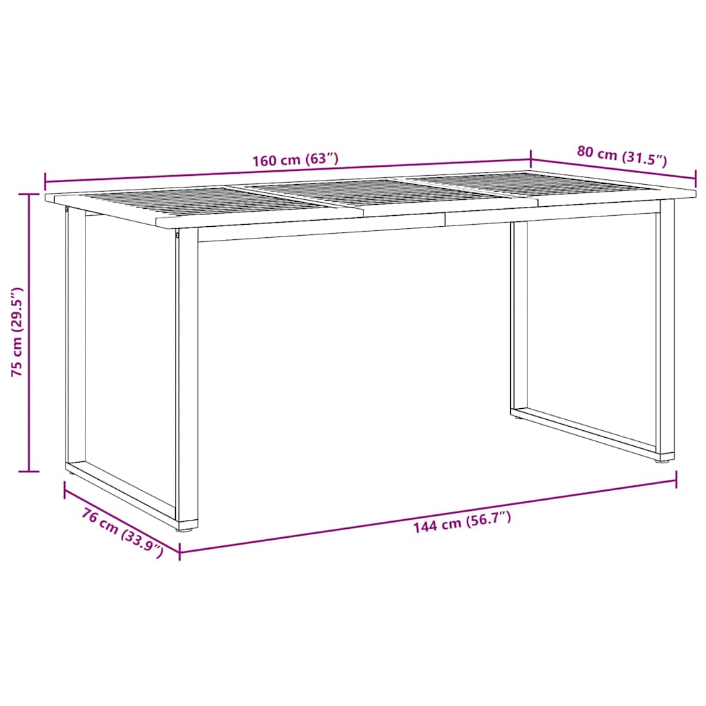 Garden Table Grey 160 x 80 x 75 cm Solid Acacia Wood
