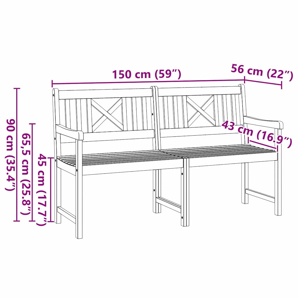 Garden Bench Brown 150 x 56 x 90 cm Solid Acacia Wood
