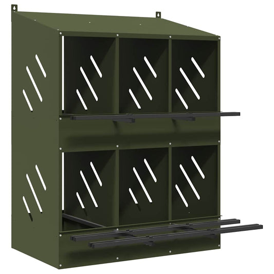 Chicken Nesting Box with 6 Compartments Olive Green Metal Chicken Nesting Box with 6 Compartments Olive Green Metal