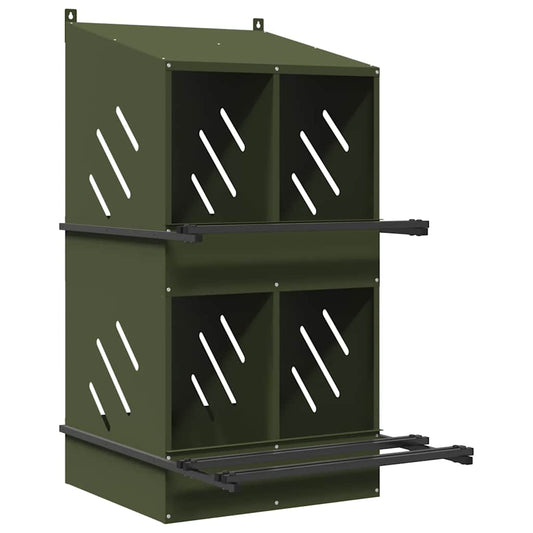 Chicken Nesting Box with 4 Compartments Olive Green Metal Chicken Nesting Box with 4 Compartments Olive Green Metal