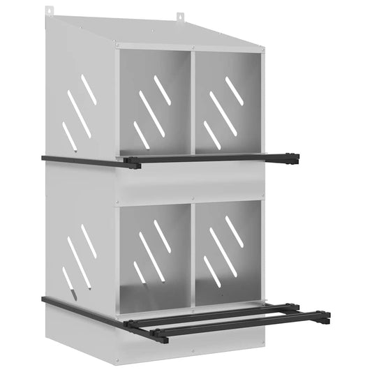 Chicken Nesting Box with 4 Compartments Galvanized Silver Metal Chicken Nesting Box with 4 Compartments Galvanized Silver Metal