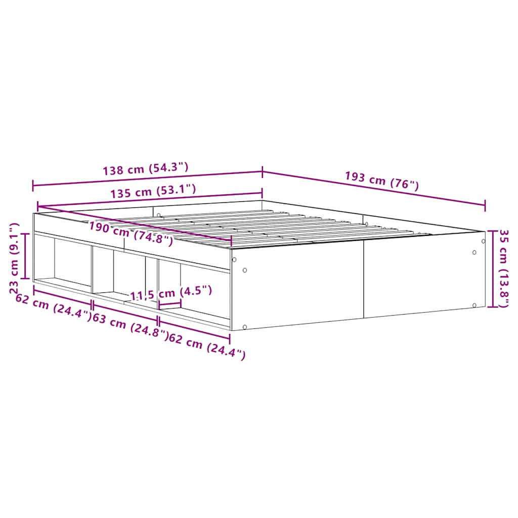 Bed Frame without Mattress Artisan Oak 135x190 cm